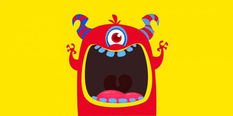 Funny Red One Eyed Horned Cartoon Monster Funny Monster With Mouth Opened Wide Halloween 